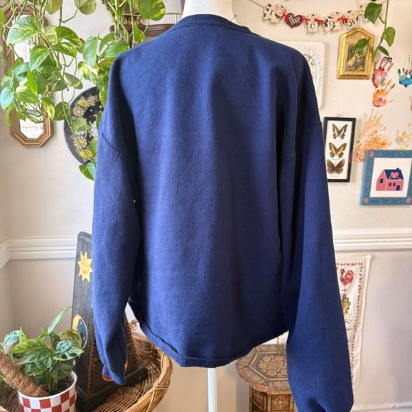 Vintage Handmade Cardigan Patchwork Denim w/ Heart Patch Ruffle Trim - Picture 4 of 7